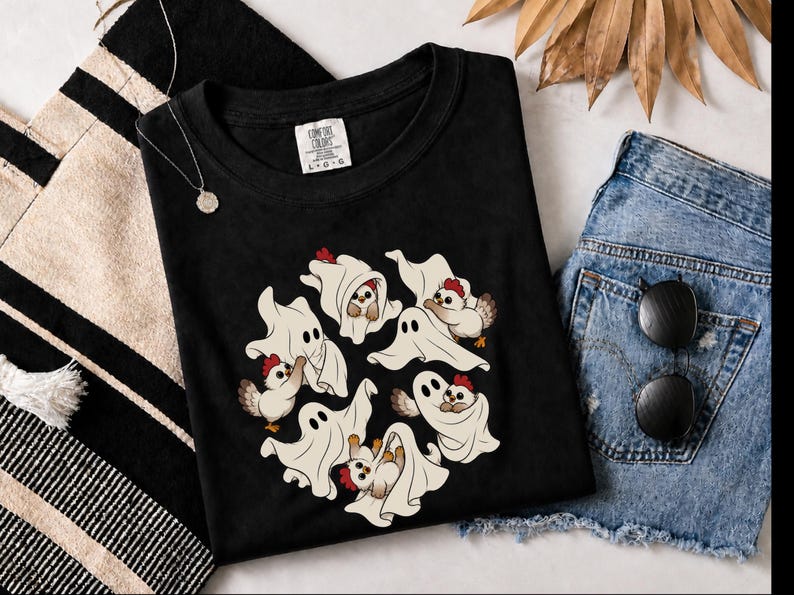 Ghost Chicken Shirt, Funny Halloween Chicken Gift, Ghost Season Tee, Spooky Farm Animal Sweatshirt image 1