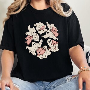 Camiseta de fantasma, regalo para amantes de los cerdos, camiseta de fantasma de Halloween, camiseta de temporada espeluznante, camiseta con estampado de cerdo, camiseta de animales de granja imagen 7