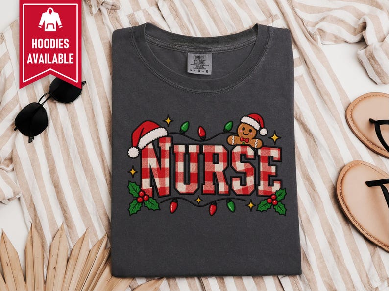Nurse Christmas Tee, Gingerbread Christmas Shirt, Christmas Nurse Gift, Festive Nurse Sweatshirt, Holiday Medical Top image 9
