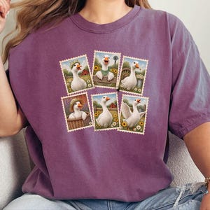 Vintage Goose Postage Stamp Shirt, Cottagecore Farm Animal Gift, Rustic Countryside Tee, Retro Duck Art Shirt image 2