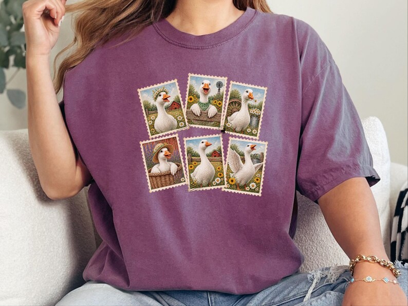 Vintage Goose Postage Stamp Shirt, Cottagecore Farm Animal Gift, Rustic Countryside Tee, Retro Duck Art Shirt image 2