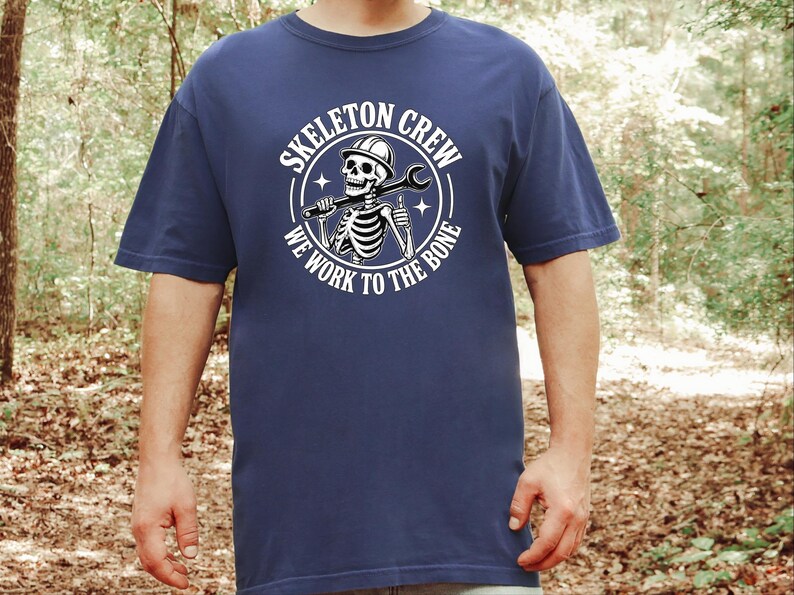 Construction Worker Shirt, Contractor Gift, Skeleton Crew Shirt, Blue Collar Tee, Heavy Equipment Tee, Halloween Worker Gift, Builder Shirt image 2