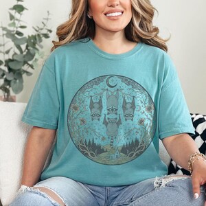Comfort Colors Night Animals Halloween Racoon Bats Floral Night Scene Shirt, Vintage Spooky Moon Phases Tee, Goth Cottagecore Witchy Fall image 8