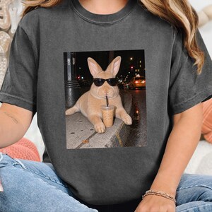 Funny Rabbit Shirt, Iced Coffee Lover Gift, Cool Bunny Mom Shirt, Funny Animal Gift, Rabbit Dad Gift image 9