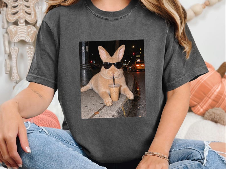 Funny Rabbit Shirt, Iced Coffee Lover Gift, Cool Bunny Mom Shirt, Funny Animal Gift, Rabbit Dad Gift image 9