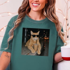 Coffee Cat Shirt, Funny Cat Meme Tee, Orange Cat Mom Gift, Cat Sunglasses Shirt, Ginger Tabby Tee image 5