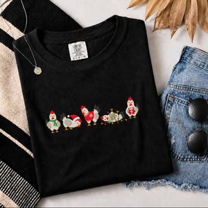 Christmas Chicken Shirt, Funny Holiday Chicken Gift, Cute Farm Christmas Tee, Festive Chicken Lover Shirt, Winter Farm Animal Top image 2