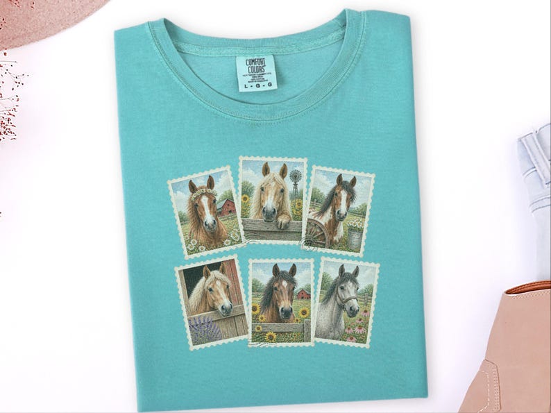 Vintage Horse Stamp Shirt, Equestrian Girl Gift, Vintage Horse Print Tee, Farm Girl Shirt, Horse Lover Gift image 8