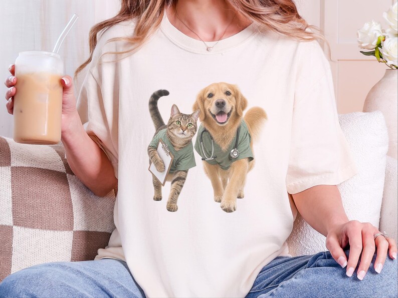 Veterinarian Shirt, Vet Tech Gift, Veterinary Clinic Tee, Golden Retriever Shirt, Tabby Cat Lover Gift, Veterinary Medicine Sweatshirt image 5