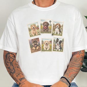 Country Dog Postage Stamp Shirt, Vintage Farm Dog Lover Gift, Cute Puppy Collage Tee, Rustic Animal Art Shirt image 10