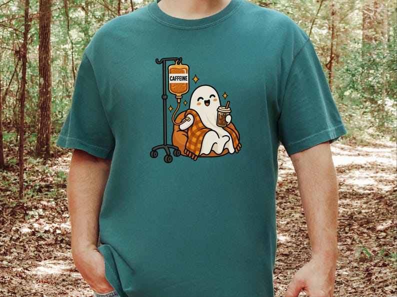Ghost Coffee Shirt, Spooky Season Tee, Night Shift Nurse Gift, Halloween Coffee Lover, Caffeine IV Sweatshirt afbeelding 4