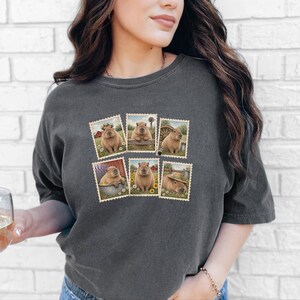 Capybara Shirt, Vintage Postage Stamps Tee, Cute Animal Lover Gift, Farm Animal T Shirt, Retro Nature Graphic Tee image 6