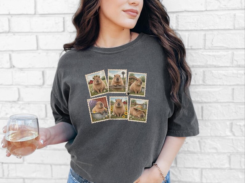Capybara Shirt, Vintage Postage Stamps Tee, Cute Animal Lover Gift, Farm Animal T Shirt, Retro Nature Graphic Tee image 6