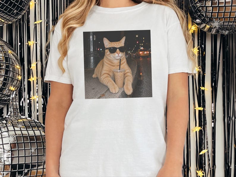 Coffee Cat Shirt, Funny Cat Meme Tee, Orange Cat Mom Gift, Cat Sunglasses Shirt, Ginger Tabby Tee image 7