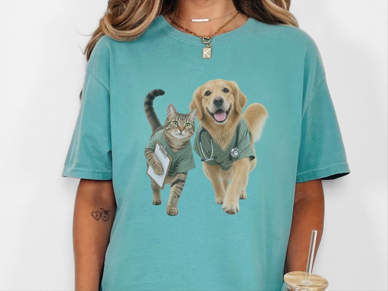 Veterinarian Shirt, Vet Tech Gift, Veterinary Clinic Tee, Golden Retriever Shirt, Tabby Cat Lover Gift, Veterinary Medicine Sweatshirt image 2