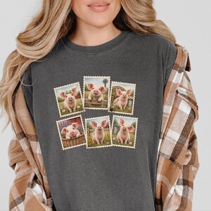 Cute Pig Shirt, Farm Animal Gift, Vintage Postal Stamp Tee, Pig Lover Shirt, Country Life Top image 9