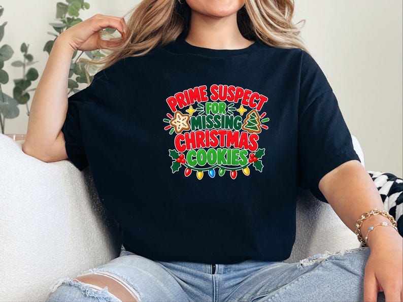 Prime Suspect Missing Christmas Cookies Shirt, Funny Holiday Baking Tee, Secret Santa Gift, Christmas Humor Top image 2