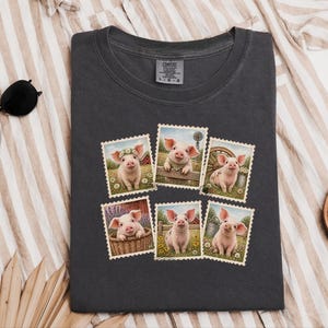 Cute Pig Shirt, Farm Animal Gift, Vintage Postal Stamp Tee, Pig Lover Shirt, Country Life Top image 7