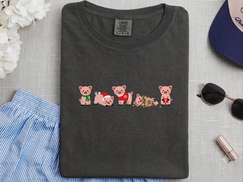 Christmas Pig Shirt, Cute Pig Christmas Gift, Holiday Pig Graphic Tee, Christmas Animal Shirt image 10