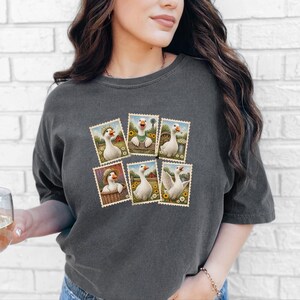 Vintage Goose Postage Stamp Shirt, Cottagecore Farm Animal Gift, Rustic Countryside Tee, Retro Duck Art Shirt image 9