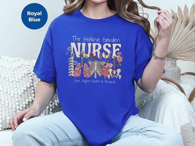Boho Floral Nurse Shirt, The Healing Garden RN Top, Vintage Human Anatomy Art, Comfort Colors Medical Tee, Nursing School Grad Gift, LPN CNA image 3