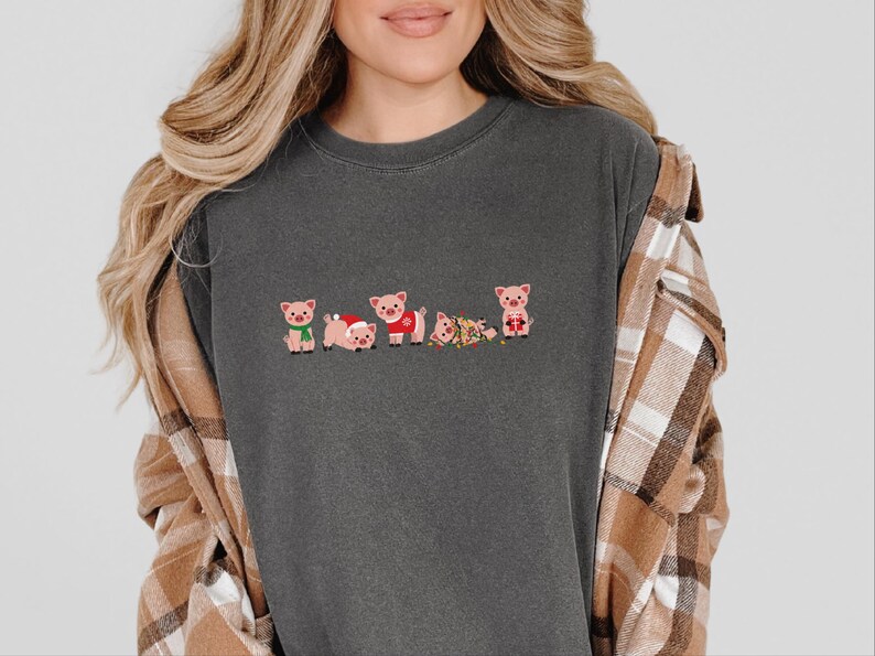 Christmas Pig Shirt, Cute Pig Christmas Gift, Holiday Pig Graphic Tee, Christmas Animal Shirt image 4