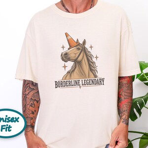 Funny Horse Shirt, Borderline Legendary Tee, Traffic Cone Unicorn Graphic, Horse Lover Gift, Equestrian Humor Top image 9