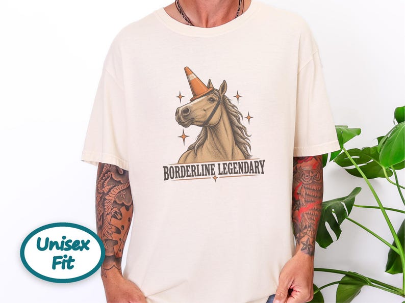 Funny Horse Shirt, Borderline Legendary Tee, Traffic Cone Unicorn Graphic, Horse Lover Gift, Equestrian Humor Top image 9