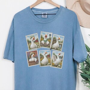 Vintage Goose Postage Stamp Shirt, Cottagecore Farm Animal Gift, Rustic Countryside Tee, Retro Duck Art Shirt image 1