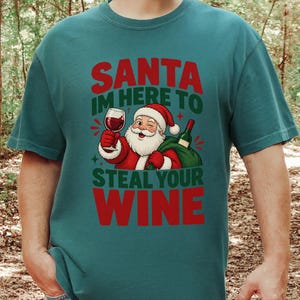 Camiseta Festa do Vinho, Design Retrô do Papai Noel, Presente de Natal com Vinho, Camiseta Divertida de Natal, Papai Noel, Vim Roubar Seu Vinho, Camiseta para Amantes de Vinho imagem 5
