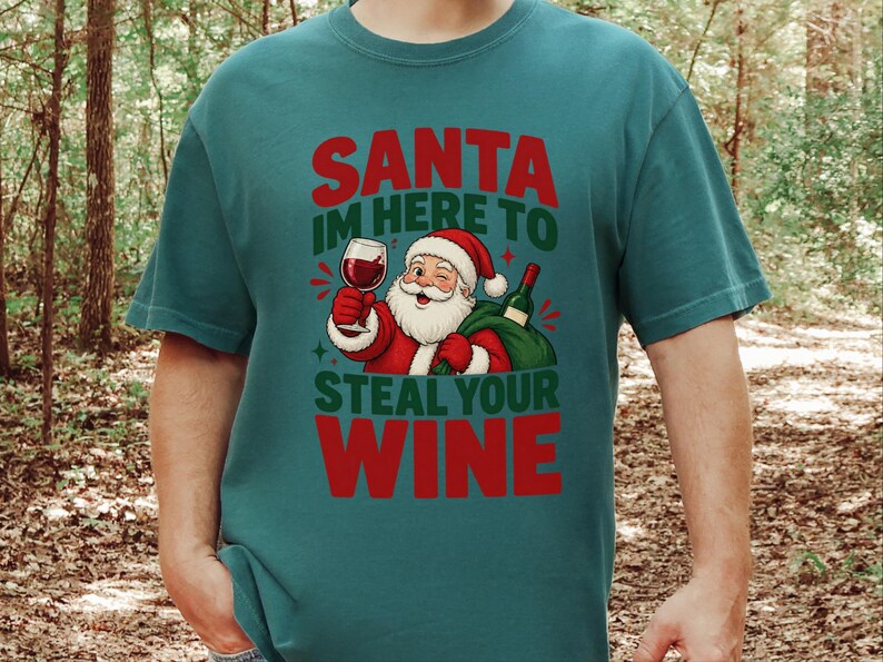 Camiseta Festa do Vinho, Design Retrô do Papai Noel, Presente de Natal com Vinho, Camiseta Divertida de Natal, Papai Noel, Vim Roubar Seu Vinho, Camiseta para Amantes de Vinho imagem 5