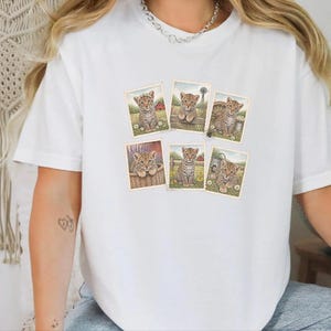 Leopard Lover Gift, Vintage Postage Stamp Leopard Collection, Wild Cat Shirt, Safari Animal Art, Farm Girl Shirt image 7