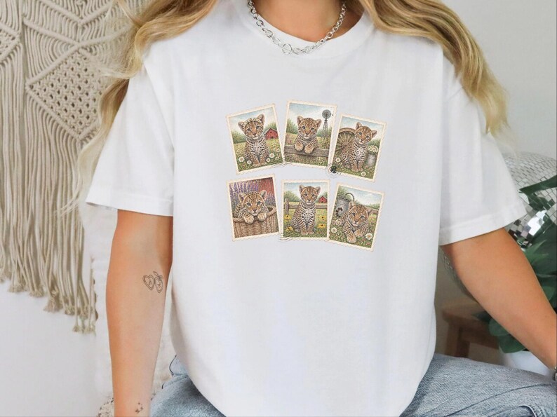 Leopard Lover Gift, Vintage Postage Stamp Leopard Collection, Wild Cat Shirt, Safari Animal Art, Farm Girl Shirt image 7