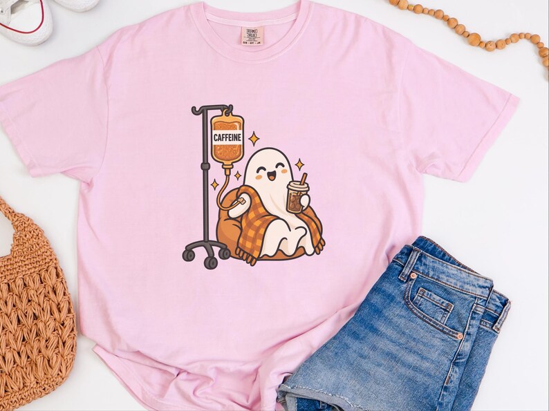 Ghost Coffee Shirt, Spooky Season Tee, Night Shift Nurse Gift, Halloween Coffee Lover, Caffeine IV Sweatshirt afbeelding 10