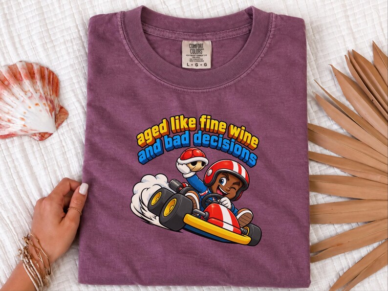 Retro Video Game Tee, Funny Gaming Shirt, Aged Like Fine Wine And Bad Decisions, Kart Racing Gift, Gamer Birthday Present, Racing Lover Tee image 5