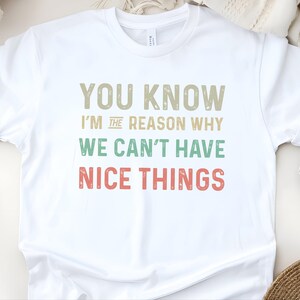 Camiseta sarcástica y divertida / Sabes que yo soy la razón por la que podemos y no podemos tener cosas bonitas, regalo de humor torpe, No puedo tener cosas bonitas imagen 6