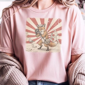 Photography Fox Shirt | Vintage Camera Animal Tee | Urban Photographer Art Gift, Fox Photographer, Vintage Camera Tee, Urban Fox Art image 5