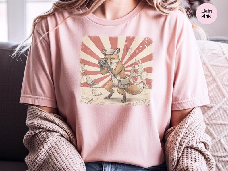 Photography Fox Shirt | Vintage Camera Animal Tee | Urban Photographer Art Gift, Fox Photographer, Vintage Camera Tee, Urban Fox Art image 5
