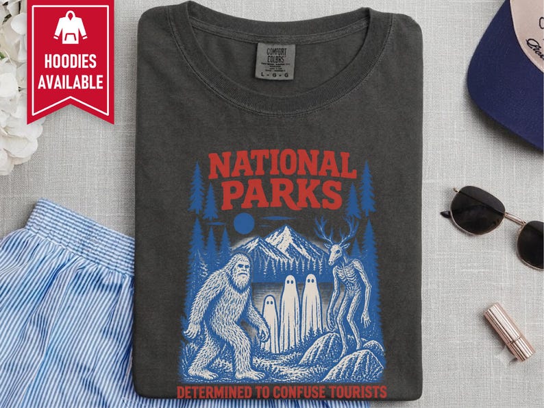 National Park Shirt, Bigfoot Cryptid Gift, Funny Camping Shirt, Retro Sasquatch Tee, Determined To Confuse Tourists image 5