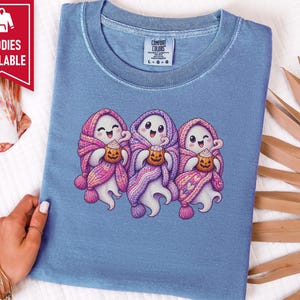 Spooky Season Shirt, Pink Ghost Sweatshirt, Cute Ghost Tee, Cozy Fall Halloween Gift image 5