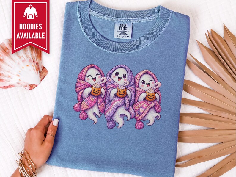 Spooky Season Shirt, Pink Ghost Sweatshirt, Cute Ghost Tee, Cozy Fall Halloween Gift image 5