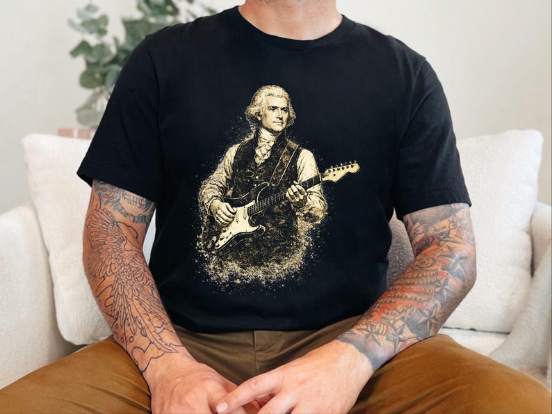 Funny Political Tee, Thomas Jefferson Electric Guitar Vintage Portrait, History Teacher Gift, Retro Music Shirt, Gag Gift for Adults image 7
