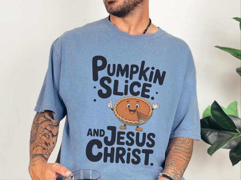 Comfort Colors Fall Christian Shirt, Pumpkin Slice And Jesus Christ Tee, Thanksgiving Faith Sunday Outfit, Inspirational Autumn image 13