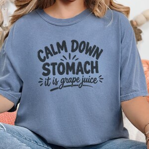 Comfort Colors Funny Wine Shirt, Calm Down Stomach It Is Grape Juice Tee, Sarcastic Alcohol Drinker Gift, Wine Tasting Top, Wine Tasting Tee image 1