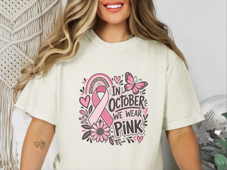 In October We Wear Pink Shirt, Breast Cancer Awareness Gift, Pink Ribbon Tee, Survivor Sweatshirt, Cancer Support Top image 10