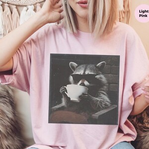 Funny Raccoon Sipping A Cup Of Tea Tee, Sarcastic Trash Panda Retro Wildlife Graphic Shirt, Humorous Animal Lover Tea Drinker Gift image 8