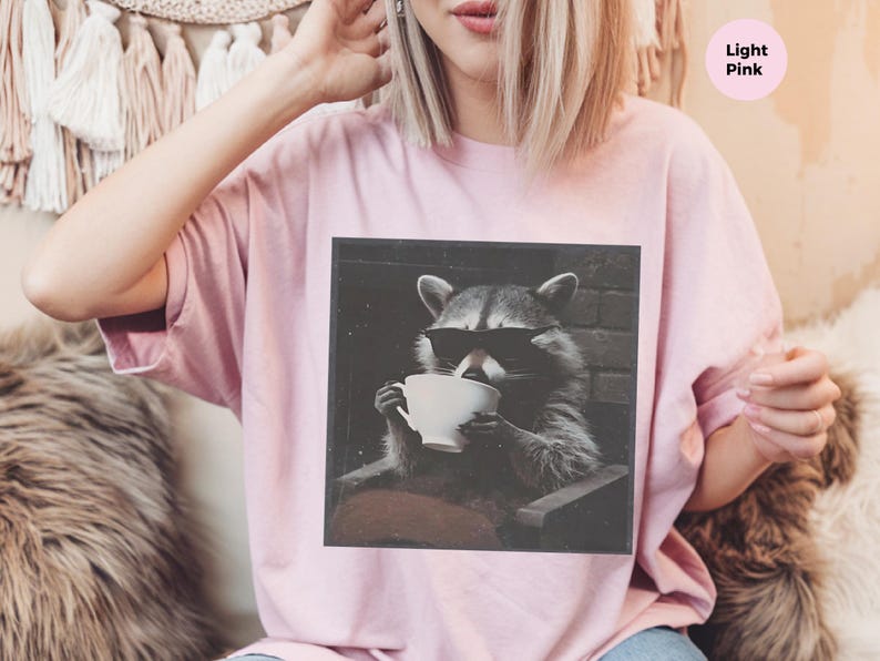 Funny Raccoon Sipping A Cup Of Tea Tee, Sarcastic Trash Panda Retro Wildlife Graphic Shirt, Humorous Animal Lover Tea Drinker Gift image 8