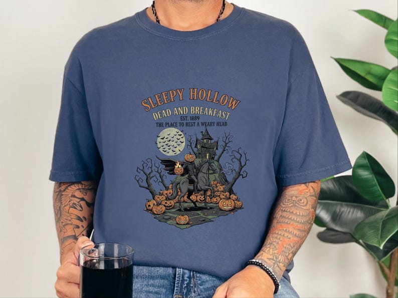 Comfort Colors Headless Horseman Shirt, Sleepy Hollow Dead And Breakfast Tee, Horror Movie Lover Gift, Gothic Haunted House Art image 9