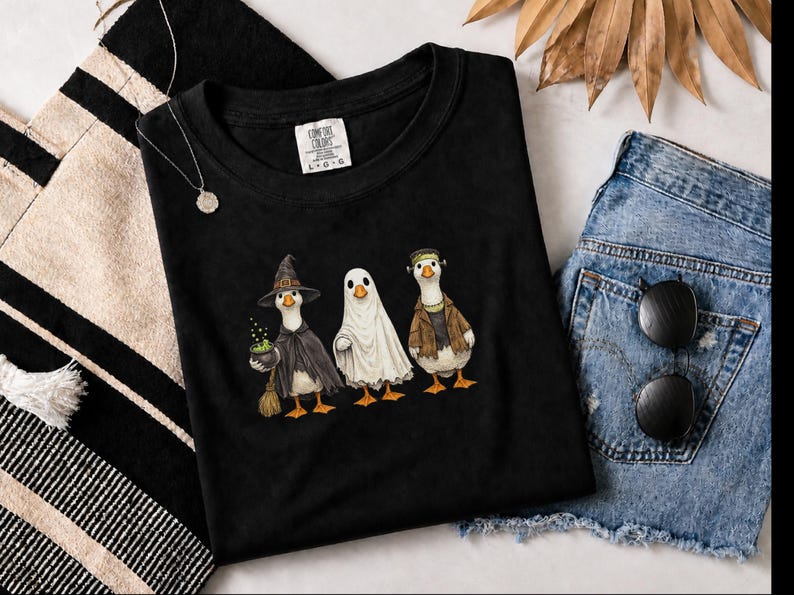 Comfort Colors Spooky Goose Halloween Sweatshirt, Frankenstein Ghostly Geese Outerwear, Birdwatching Spooky Season Sweatshirt, Witch Goose image 1