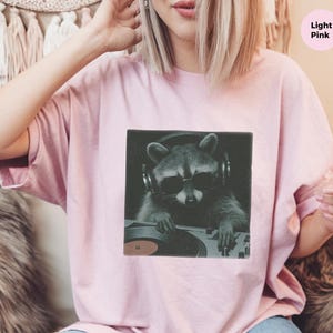 DJ Graphic Tee, Raccoon Djing Shirt, Funny Trash Panda Gift, Electronic Music Producer, Vintage Hip Hop Concert Style Tee, Raccoon Tshirt image 6